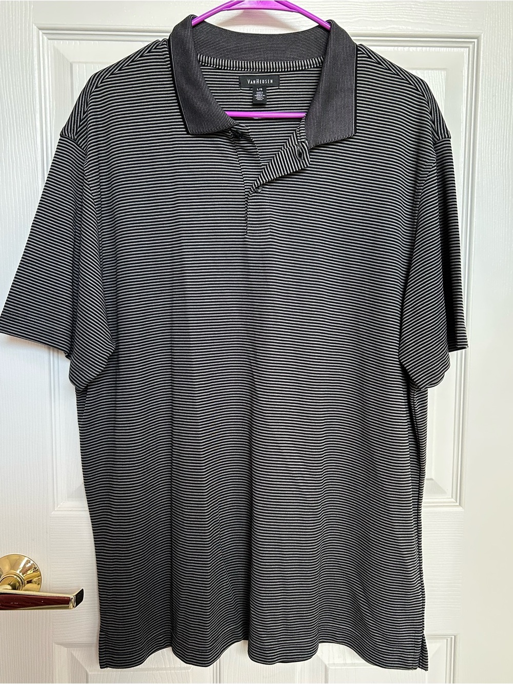 Van Heusen Black and White Thin-Stripe Polo